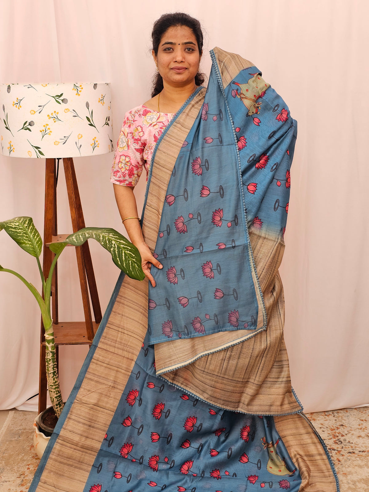 Semi Chanderi Saree - Blue