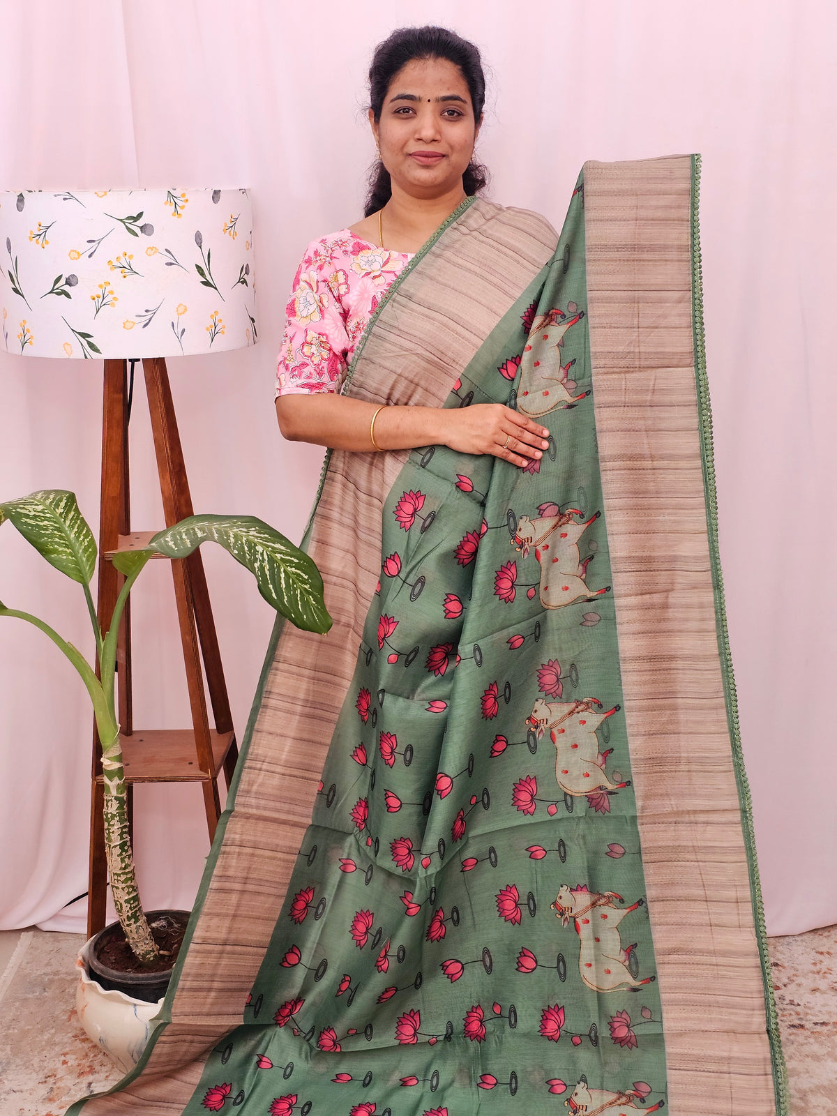 Semi Chanderi Saree - Green