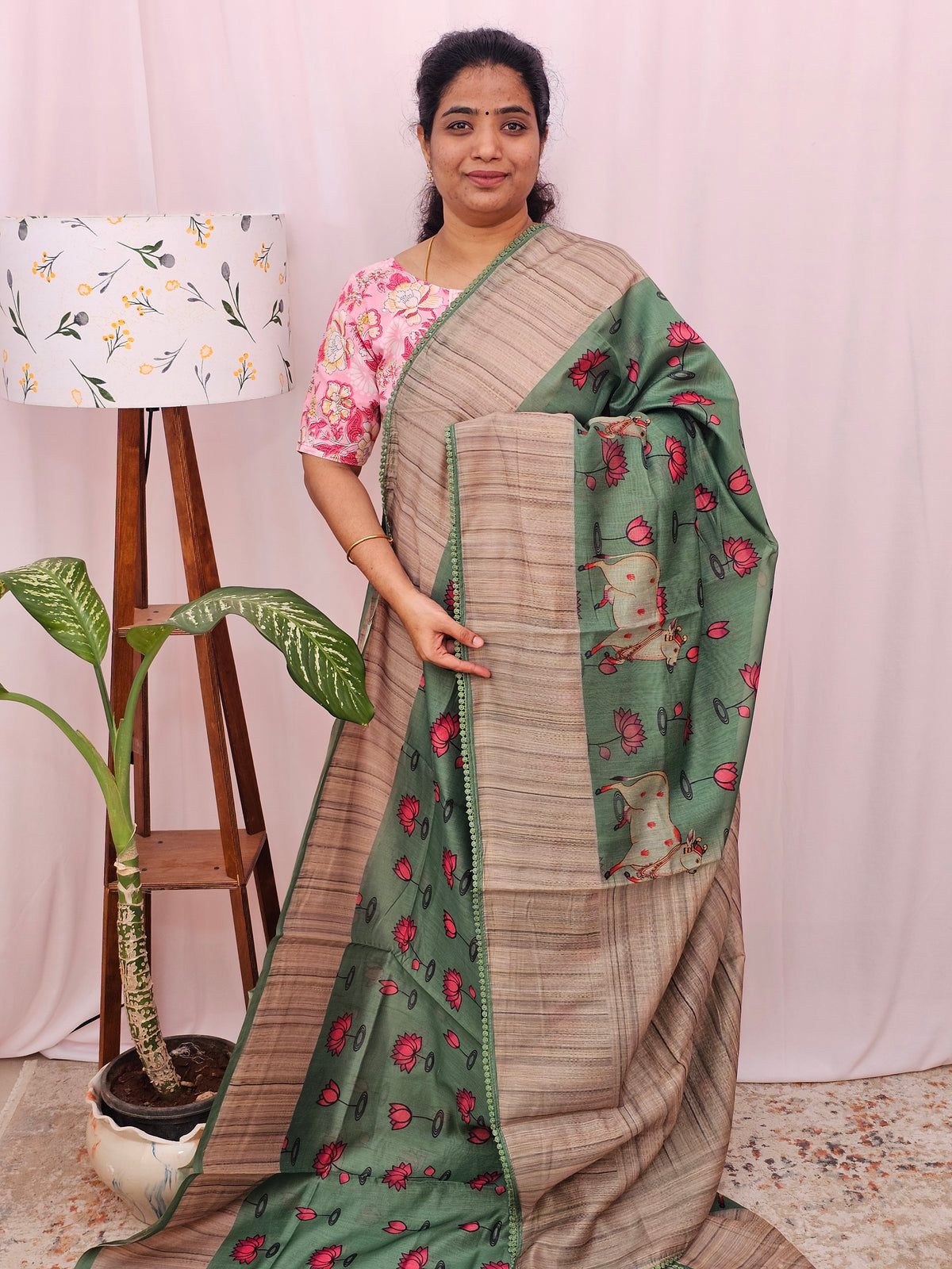 Semi Chanderi Saree - Green