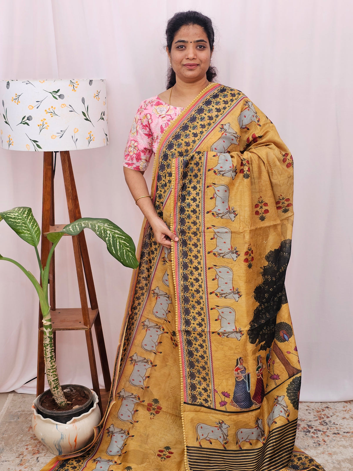 Semi Chanderi Saree - Musterd Yellow