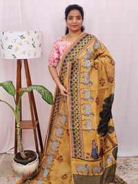 Semi Chanderi Saree - Musterd Yellow