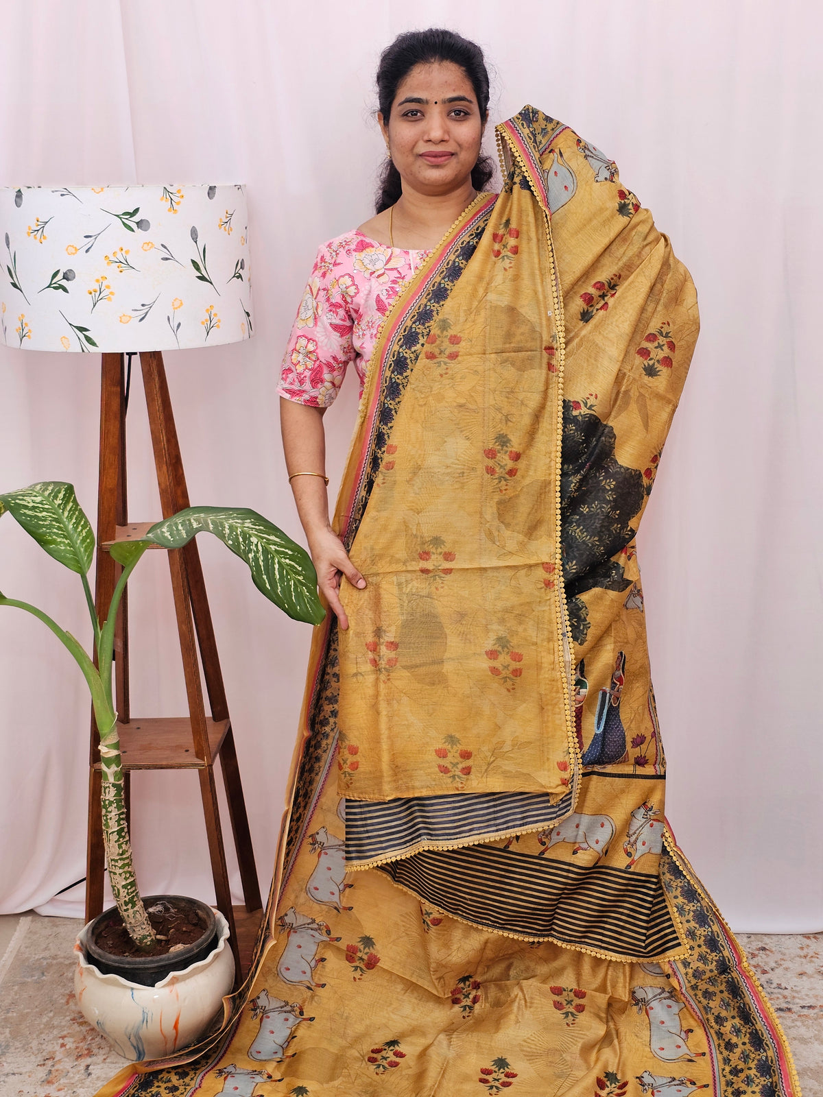 Semi Chanderi Saree - Musterd Yellow