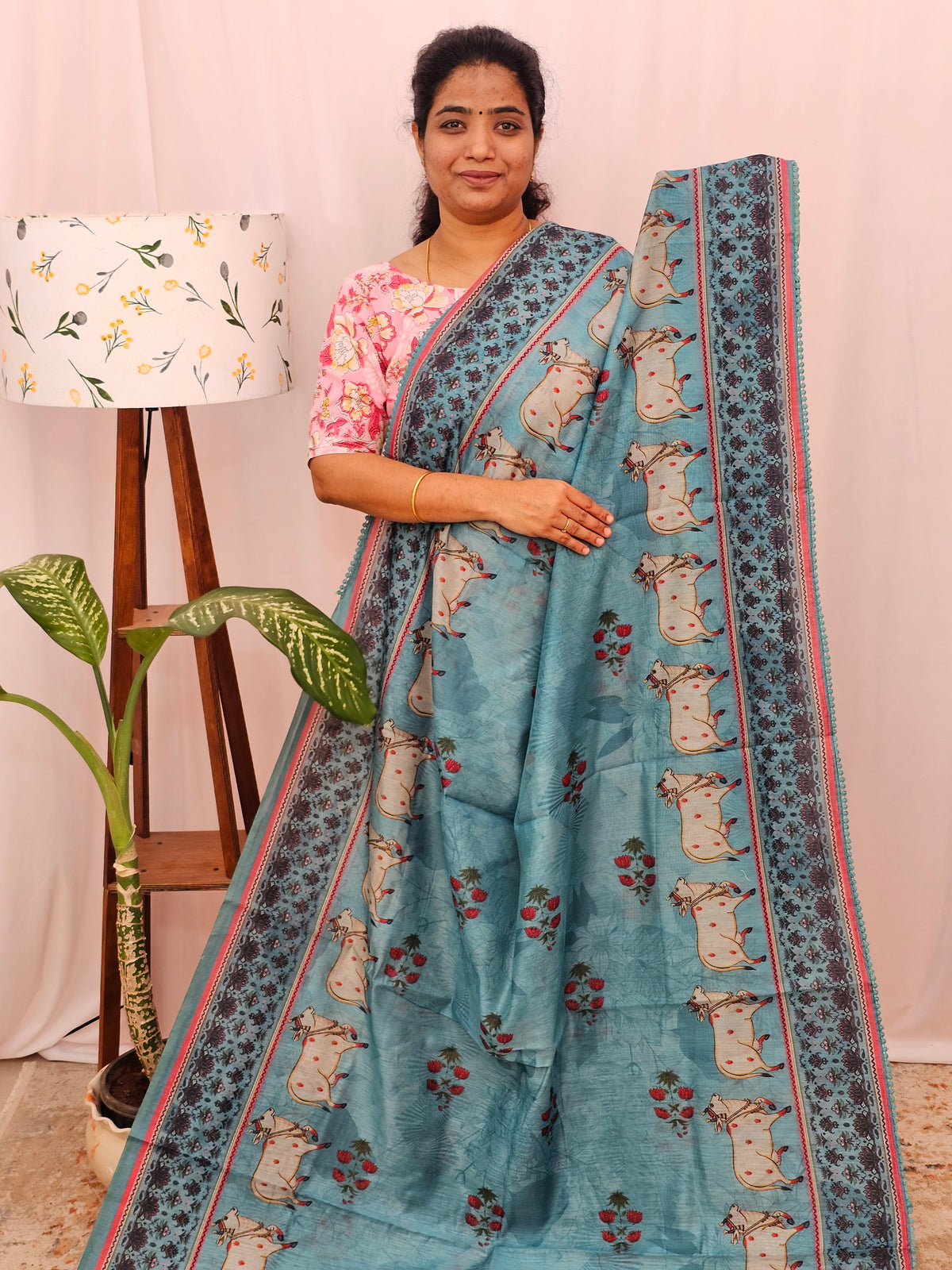Semi Chanderi Saree - Blue