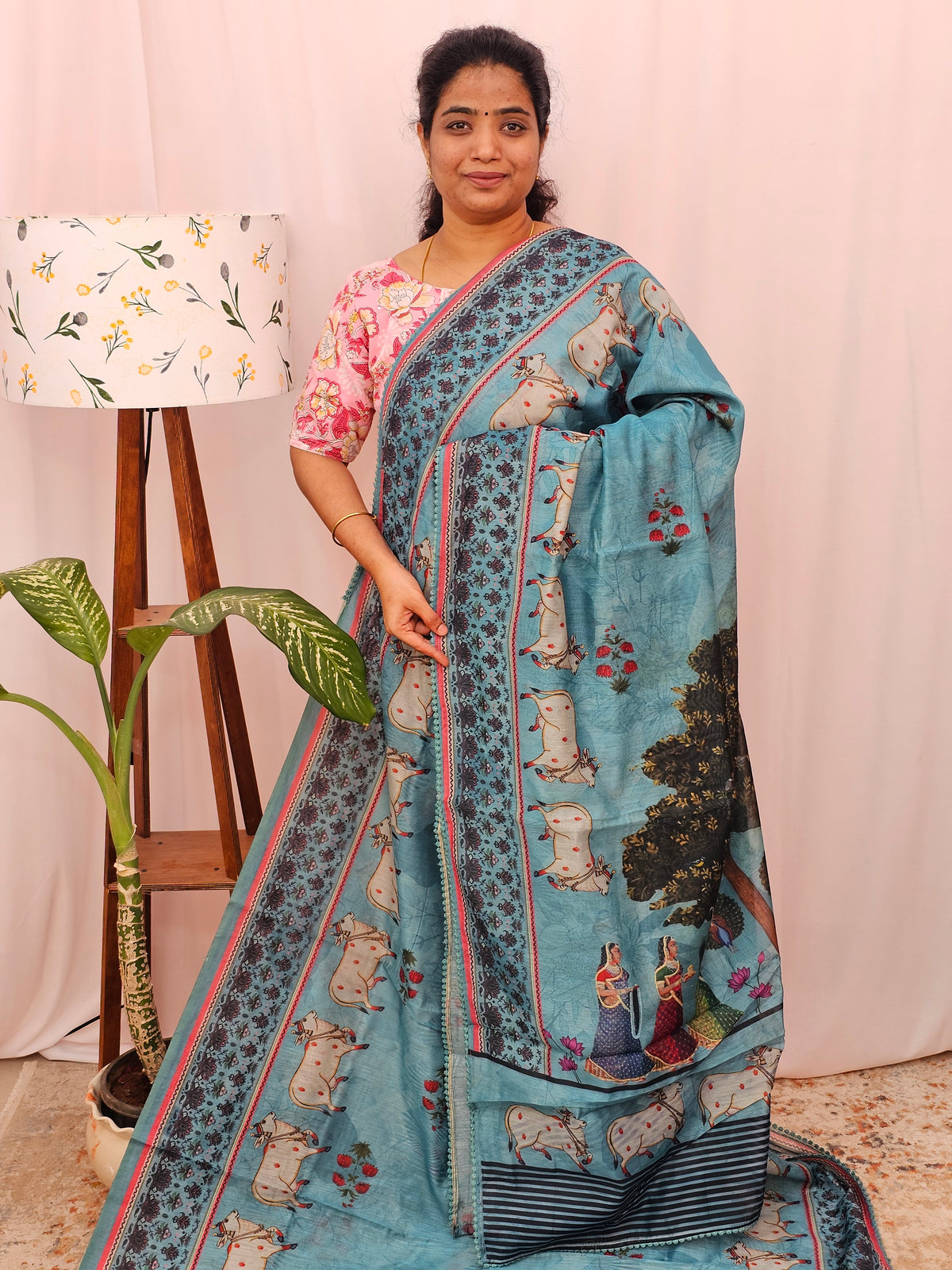 Semi Chanderi Saree - Blue