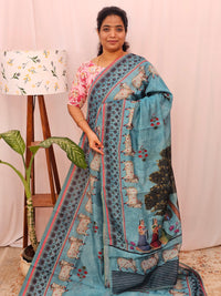 Semi Chanderi Saree - Blue