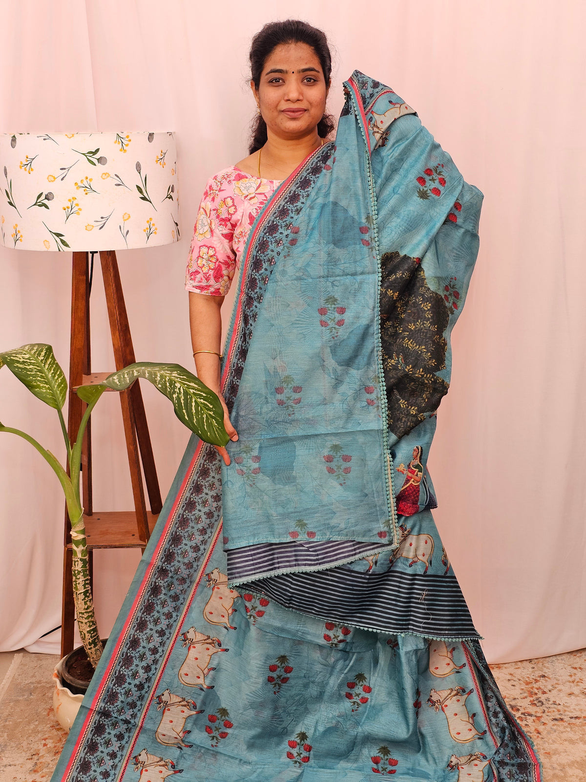 Semi Chanderi Saree - Blue