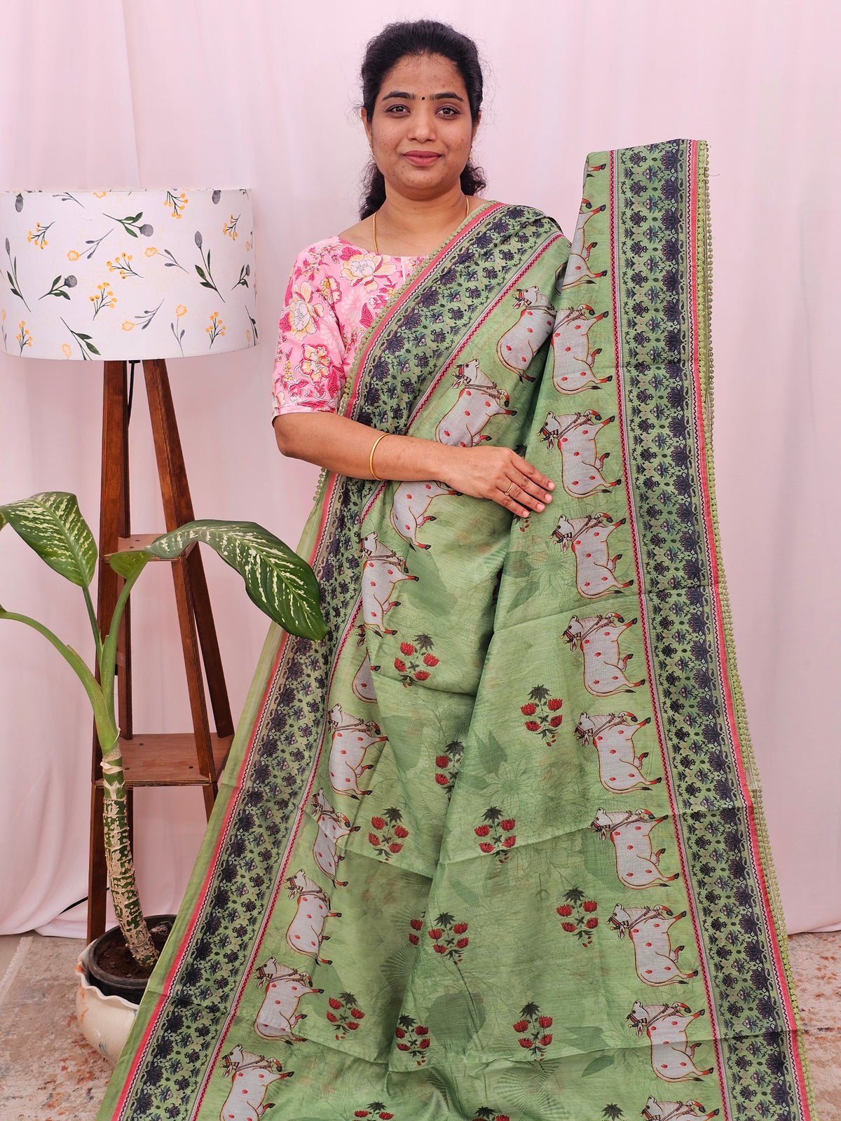 Semi Chanderi Saree - Green