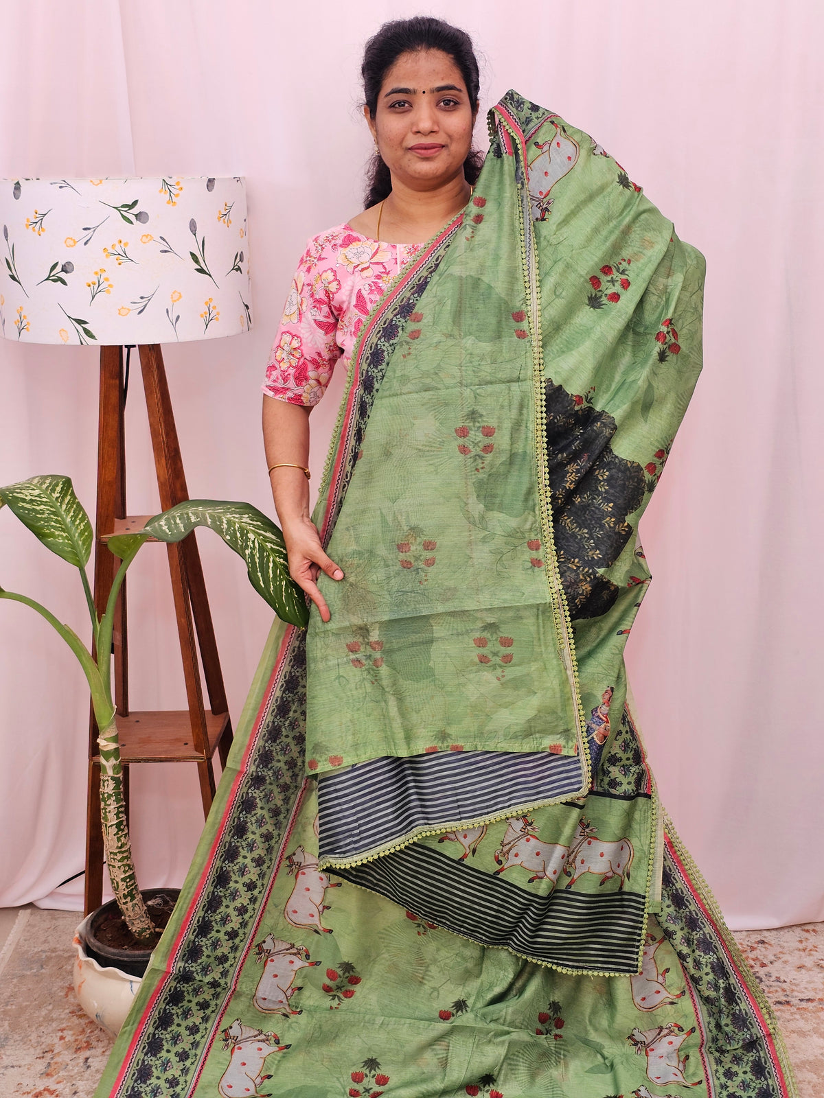 Semi Chanderi Saree - Green