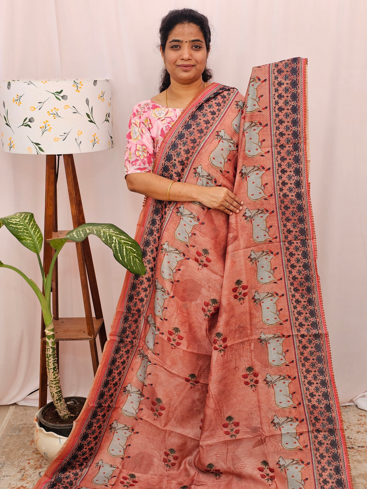 Semi Chanderi Saree - Dark Peach