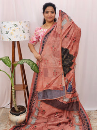 Semi Chanderi Saree - Dark Peach
