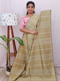 Semi Raw Silk Saree - Beige with Pink