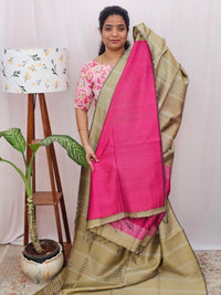 Semi Raw Silk Saree - Beige with Pink