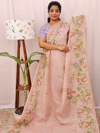 Linen Tissue with Digital Prints and Pita Work - Peach