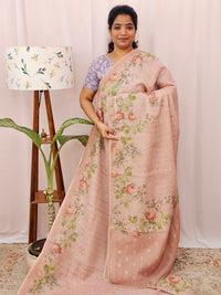 Linen Tissue with Digital Prints and Pita Work - Peach
