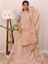 Linen Tissue with Digital Prints and Pita Work - Peach