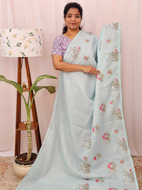 Premium Semi Tussar Kota Weaving Saree - Blue
