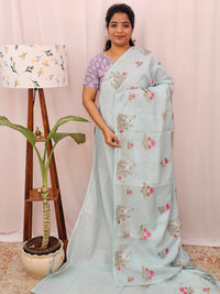 Premium Semi Tussar Kota Weaving Saree - Blue