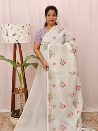 Premium Semi Tussar Kota Weaving Saree - White