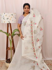 Premium Semi Tussar Kota Weaving Saree - White