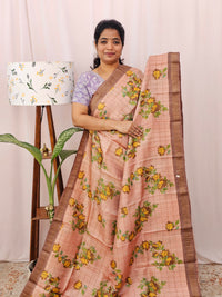 Pure Tussar Silk with Hand Paint - Onion Pink with Brown