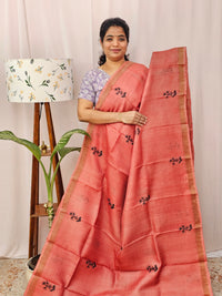 Pure Tussar Silk with Hand Paint - Coral Pink