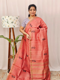 Pure Tussar Silk with Hand Paint - Coral Pink