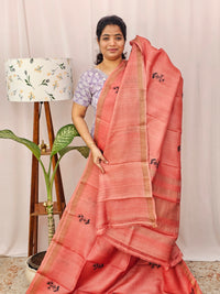 Pure Tussar Silk with Hand Paint - Coral Pink