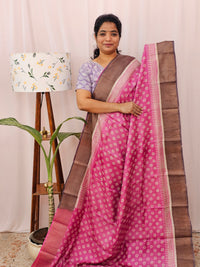 Pure Desi Tussar Silk  - Pink with Brown