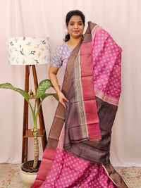 Pure Desi Tussar Silk  - Pink with Brown