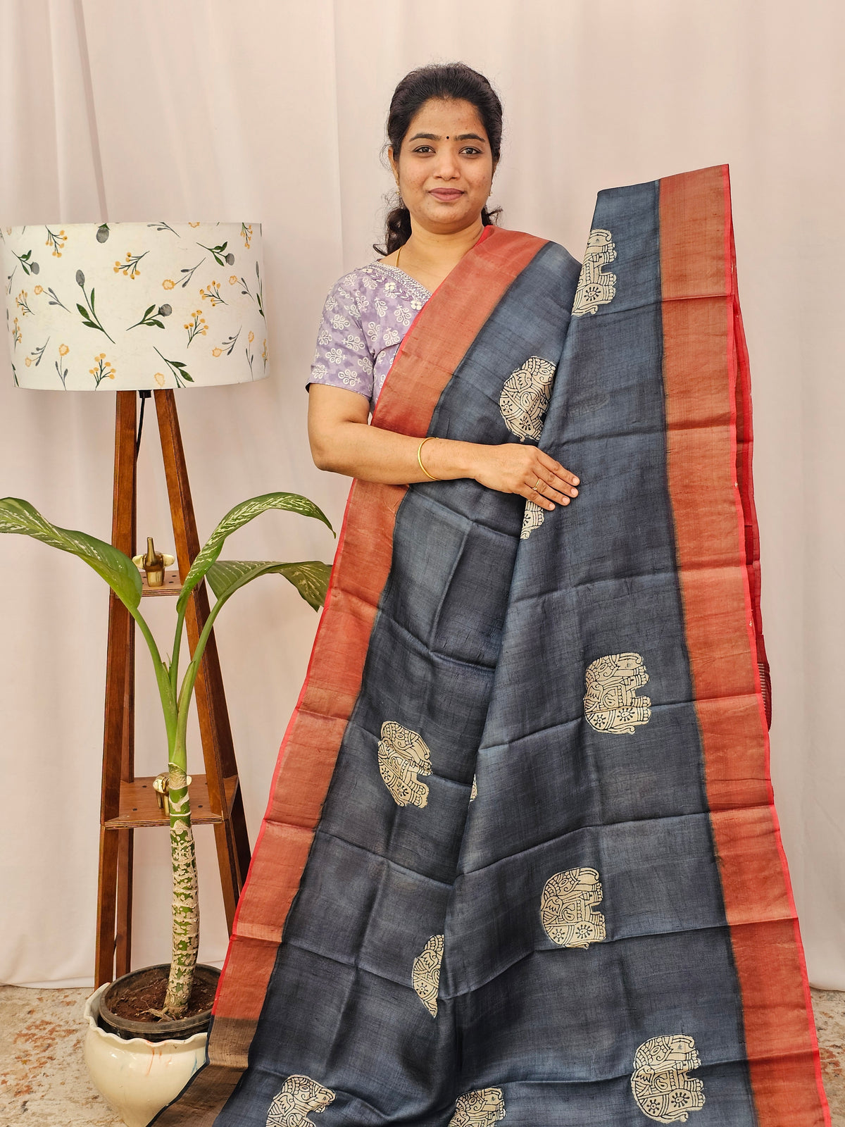 Pure Desi Tussar Silk  - Black with Maroon