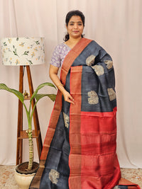 Pure Desi Tussar Silk  - Black with Maroon