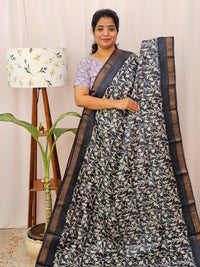 Pure Tussar Silk with Hand Paint -Green with Yellow