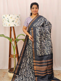 Pure Tussar Silk with Hand Paint -Green with Yellow