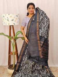 Pure Tussar Silk with Hand Paint -Green with Yellow