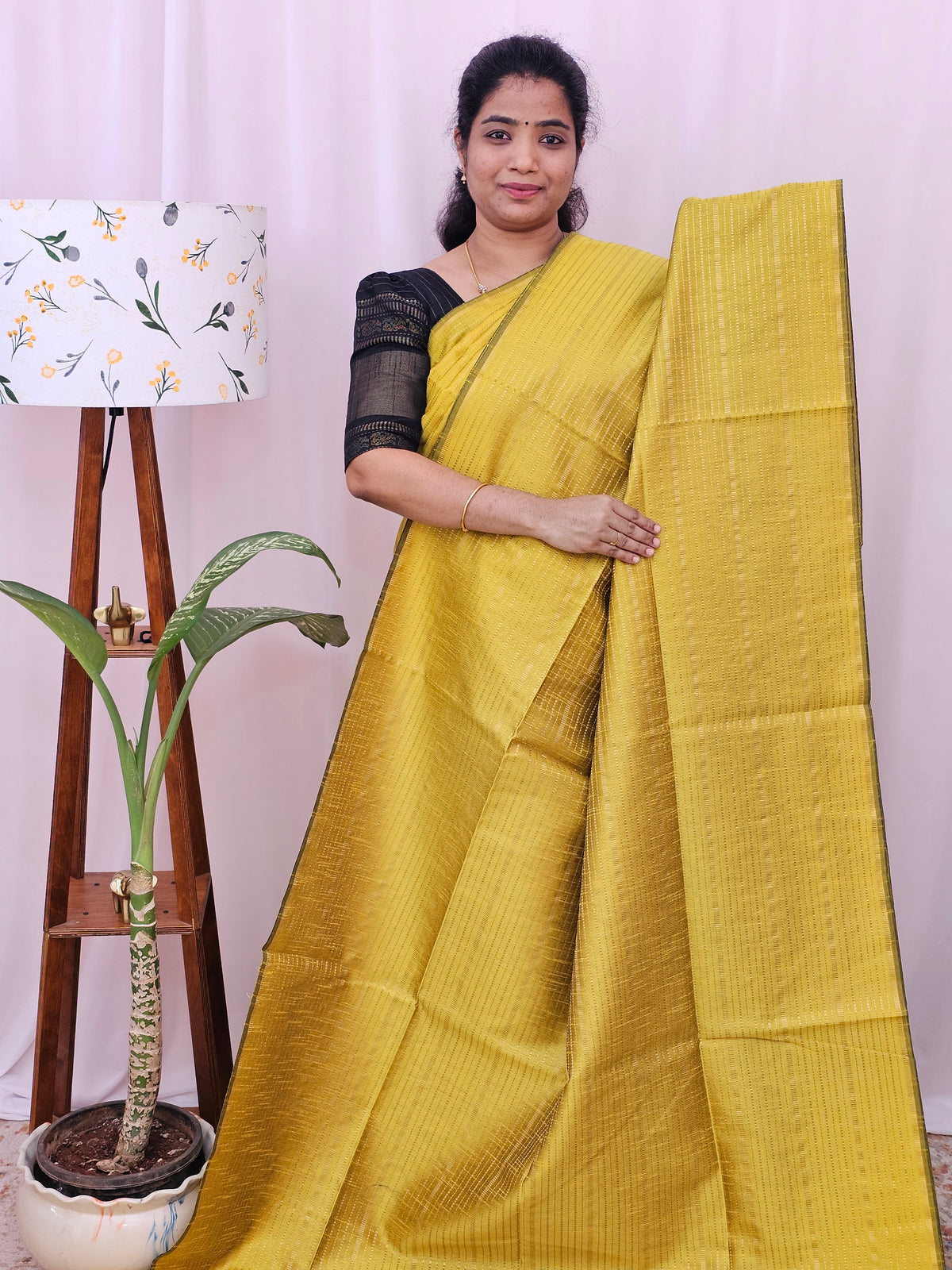 Semi Raw Silk - Yellow with Black