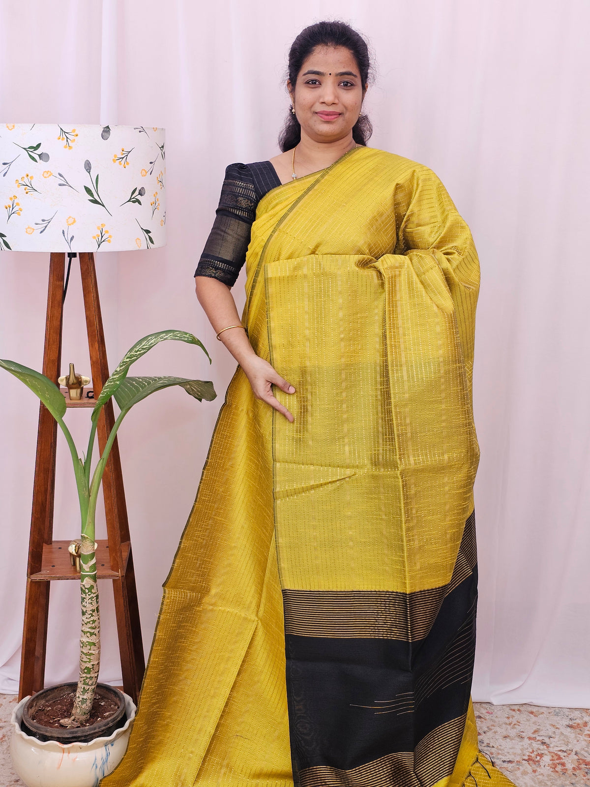 Semi Raw Silk - Yellow with Black
