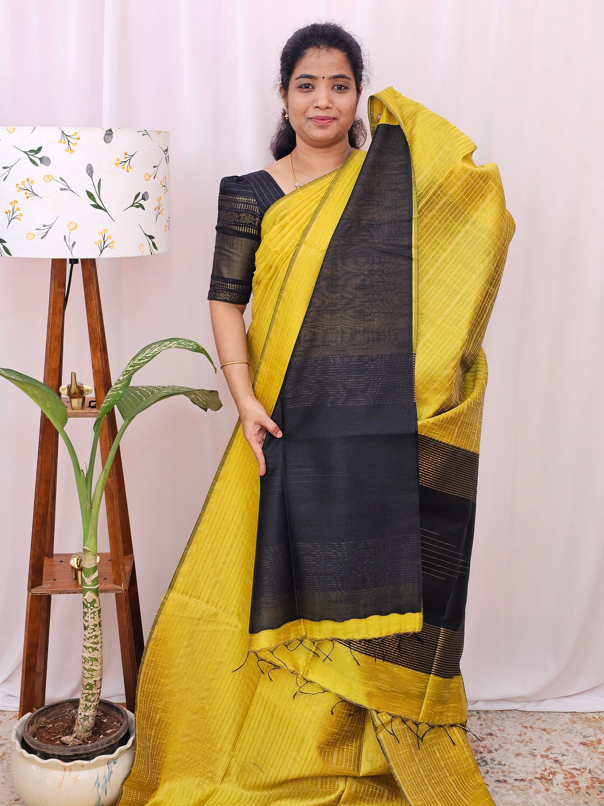 Semi Raw Silk - Yellow with Black