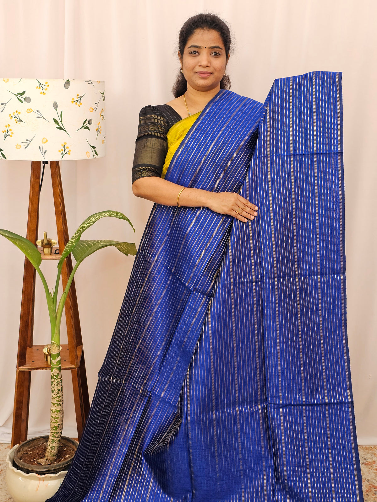 Semi Raw Silk - Blue with Pink