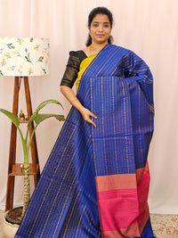 Semi Raw Silk - Blue with Pink