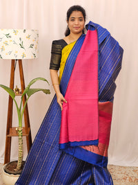 Semi Raw Silk - Blue with Pink