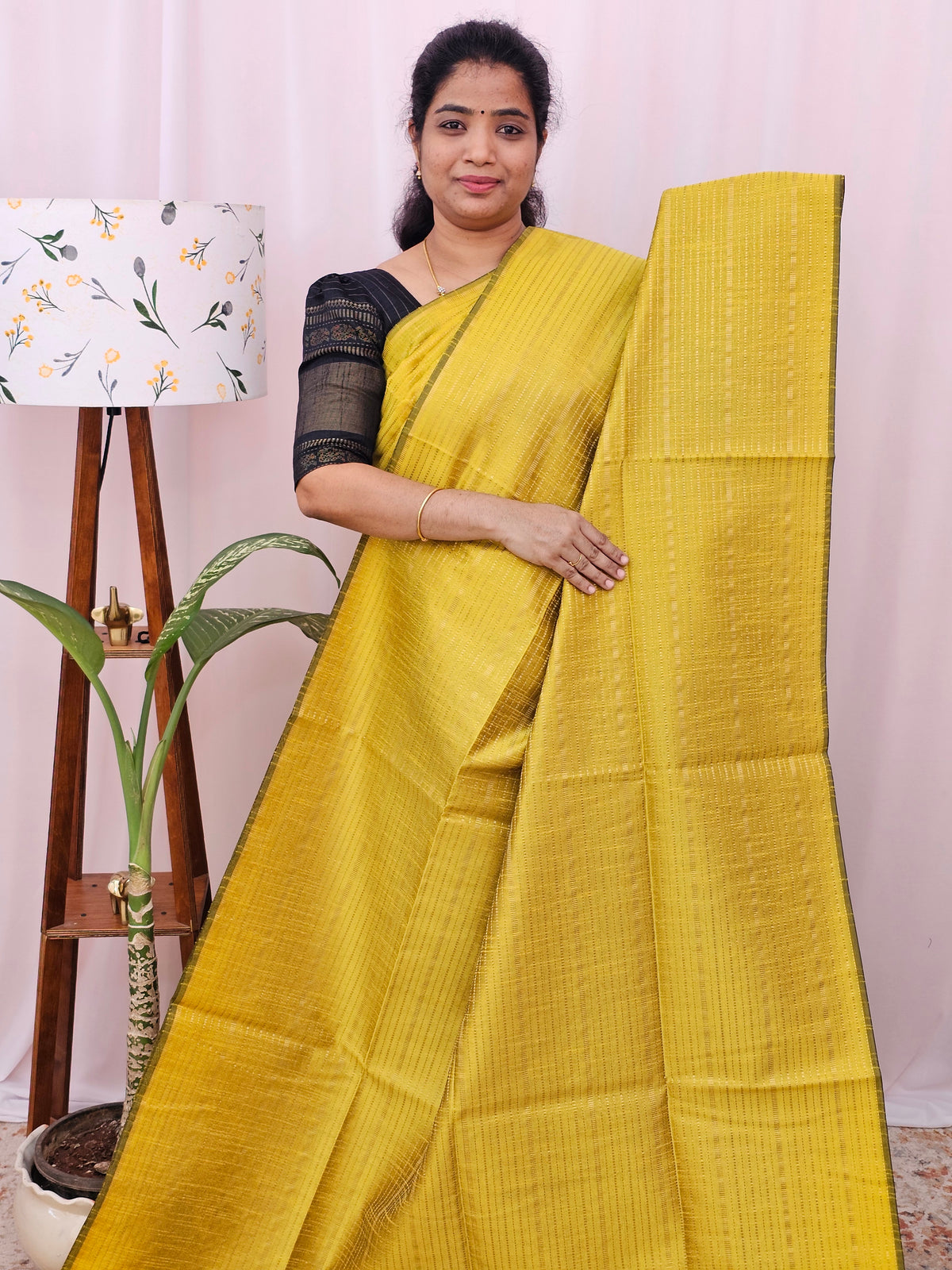 Semi Raw Silk - Yellow with Red