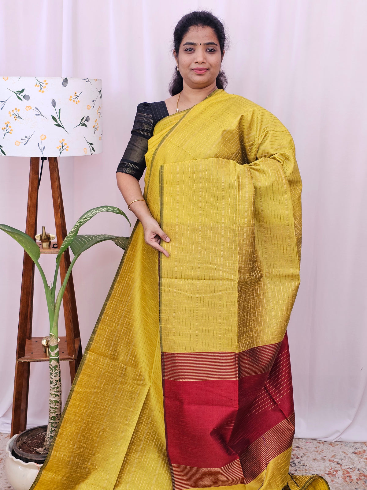 Semi Raw Silk - Yellow with Red