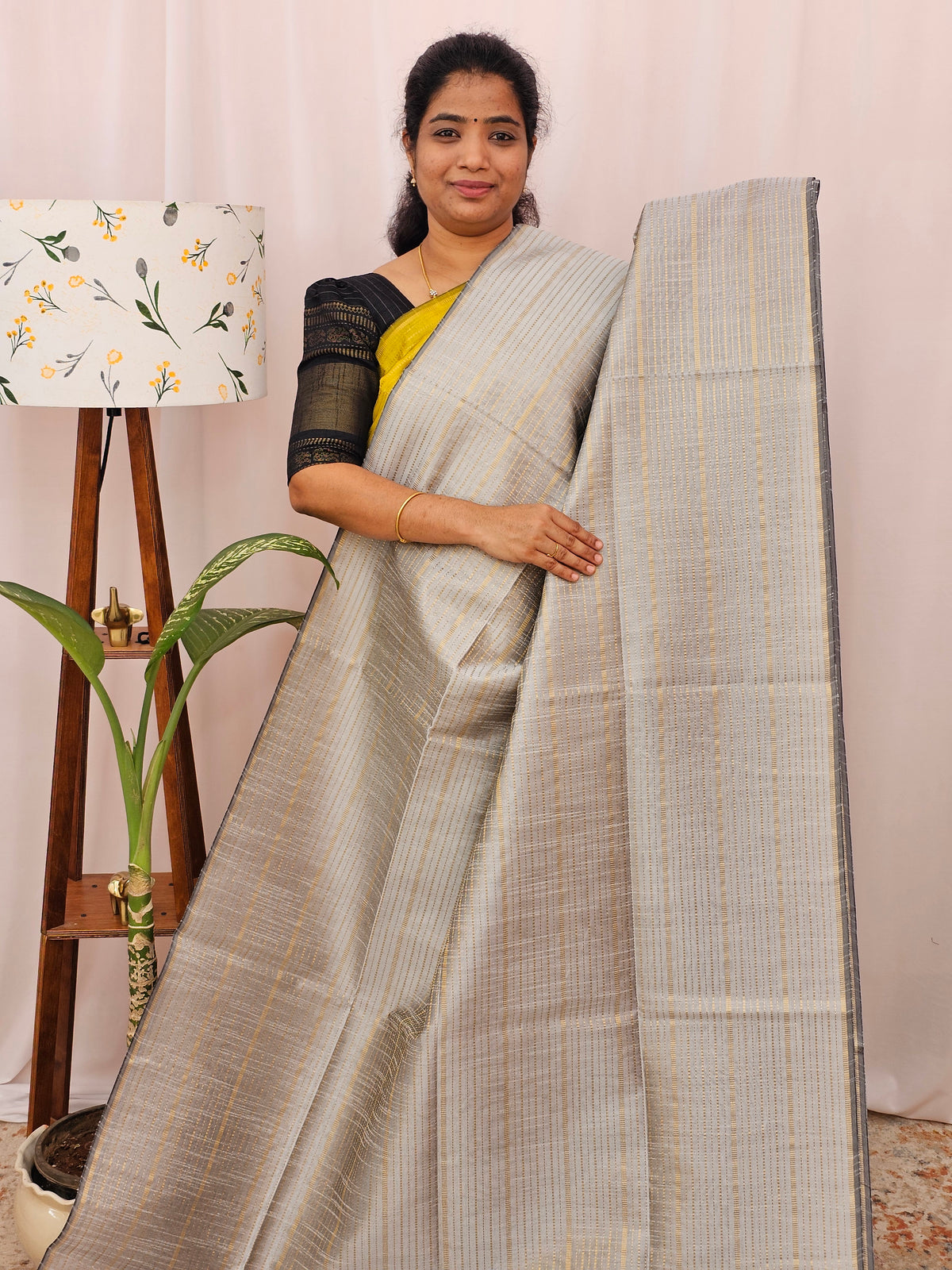 Semi Raw Silk - Pastel Grey with Purple