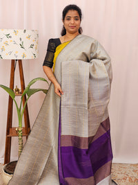 Semi Raw Silk - Pastel Grey with Purple
