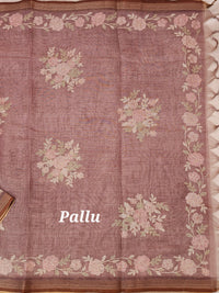 Linen Tissue with Aari Work - Onion Pink