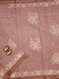 Linen Tissue with Aari Work - Onion Pink