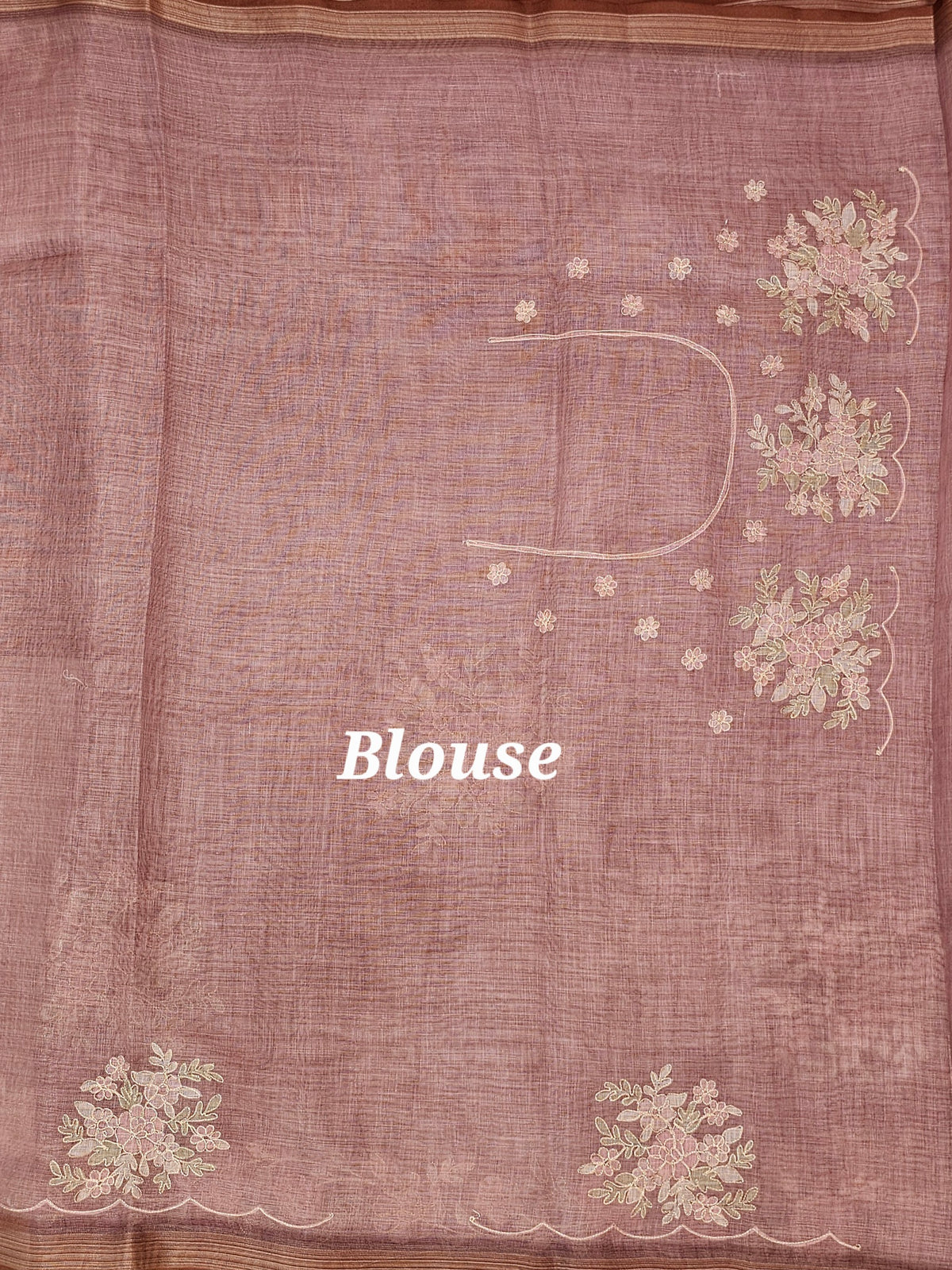Linen Tissue with Aari Work - Onion Pink