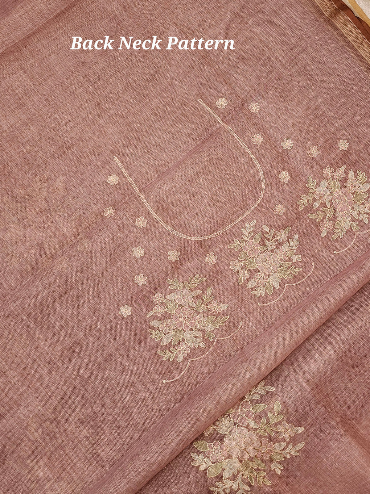 Linen Tissue with Aari Work - Onion Pink