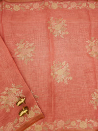 Linen Tissue with Aari Work - Peachish Pink