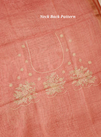 Linen Tissue with Aari Work - Peachish Pink